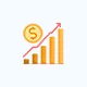 Gold coin and rising bar chart icon showing growth