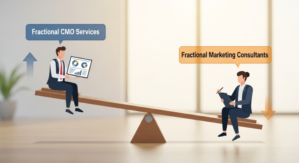 You said: Uploaded image create alt text for this (in short) ChatGPT said: Alt text (short): Illustration comparing fractional CMO services and fractional marketing consultants on a balance scale. You said: in short ChatGPT said: Fractional CMO services vs fractional marketing consultants shown on a balance scale.