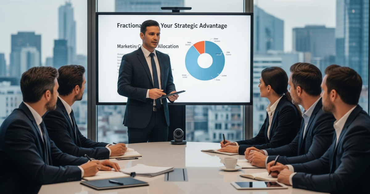 Fractional CMO presenting marketing strategy to executive team