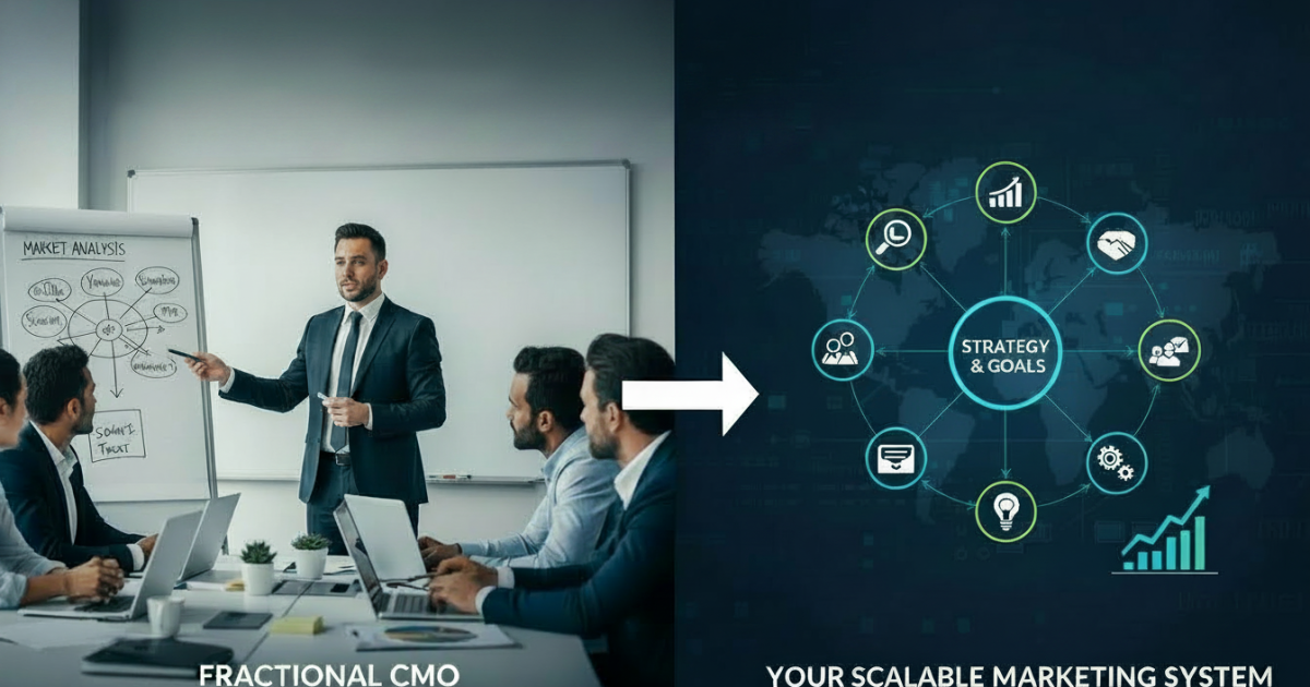 Fractional CMO presenting marketing strategy to business team