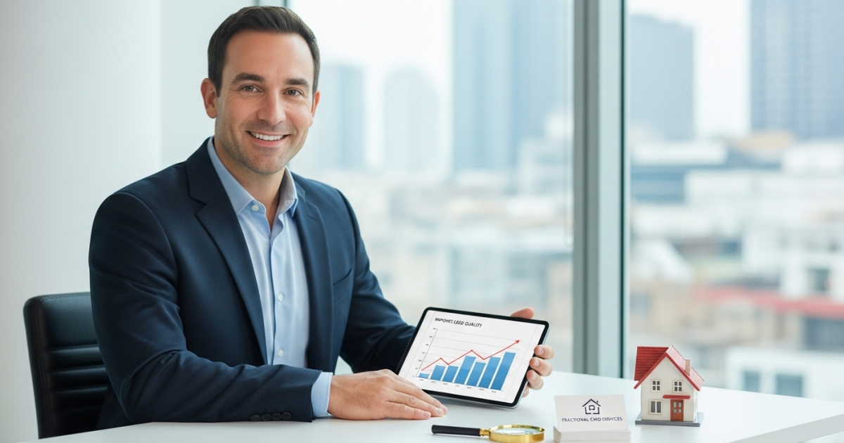 Real estate professional analyzing lead quality data on a tablet